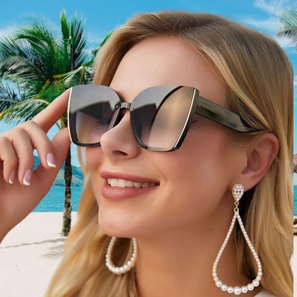 SUNGLASSES WOMEN FASHION ELEGANCE OVERSIZED UV PROTECTION - Picture 5 of 5